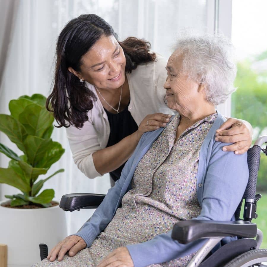 Aged care financial planning for an elderly woman in a wheelchair