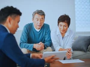 First financial planner meeting for a couple and an adviser.